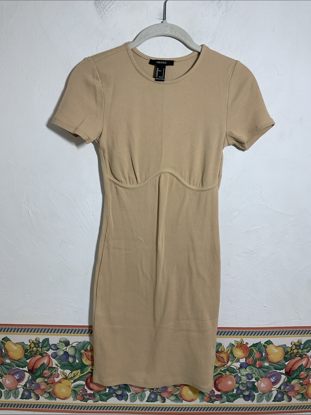 Forever 21 Ribbed Bustier Bodycon Mini Dress Tan Beige Size S